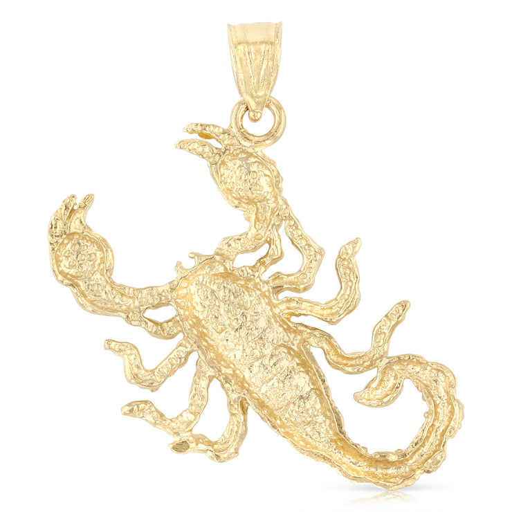 14K Gold Scorpion Charm Pendant with 1.7mm Flat Open Wheat Chain Necklace