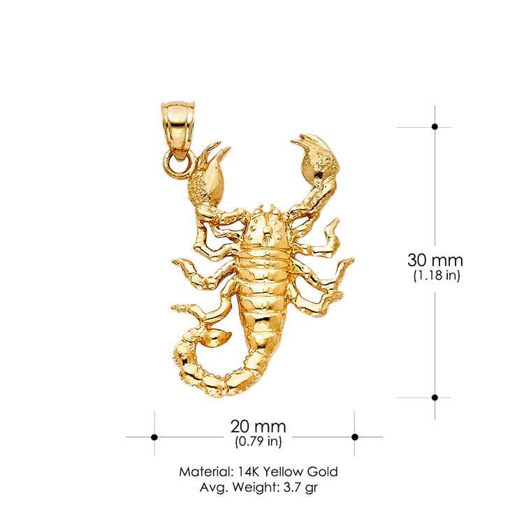 14K Gold Scorpion Charm Pendant with 1.7mm Flat Open Wheat Chain Necklace