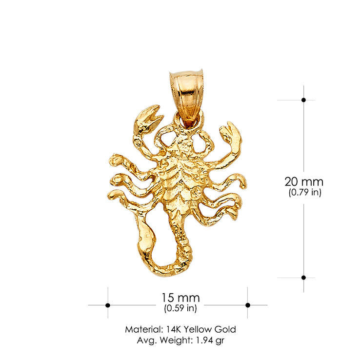 14K Gold Scorpion Charm Pendant with 1.2mm Singapore Chain Necklace