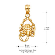14K Gold Scorpion Charm Pendant with 1.5mm Flat Open Wheat Chain Necklace