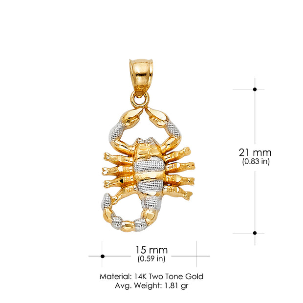 14K Gold Scorpion Charm Pendant with 1.8mm Singapore Chain Necklace