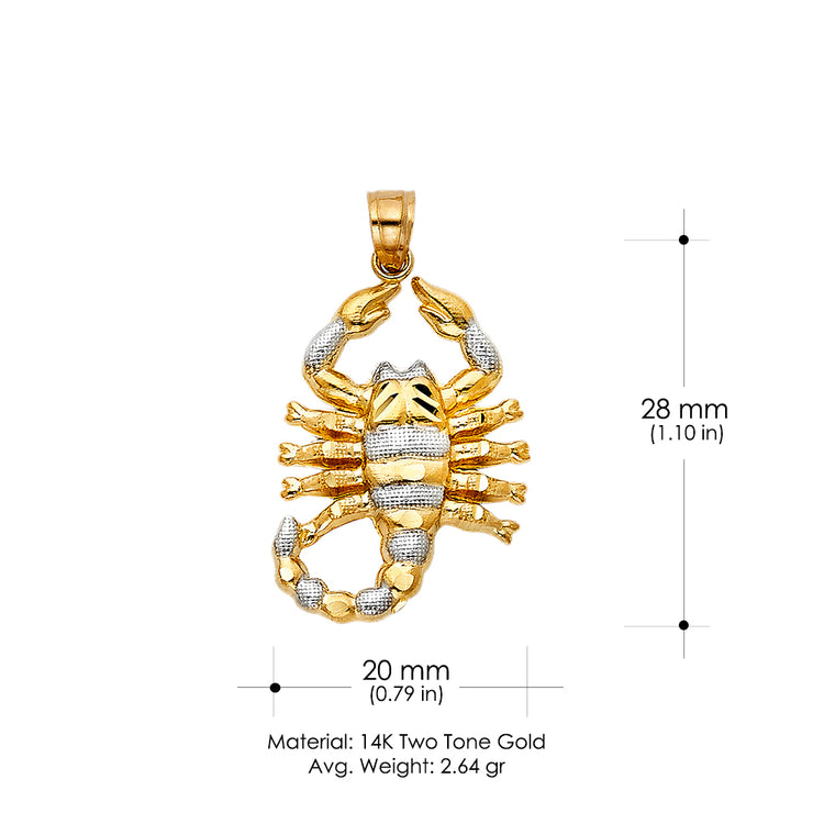 14K Gold Scorpion Charm Pendant with 3.1mm Figaro 3+1 Chain Necklace