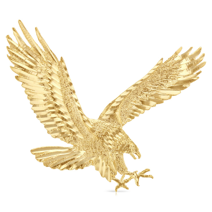 14K Gold Eagle Charm Pendant with 1.7mm Flat Open Wheat Chain Necklace