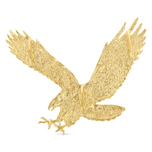 14K Gold Eagle Charm Pendant with 1.7mm Flat Open Wheat Chain Necklace