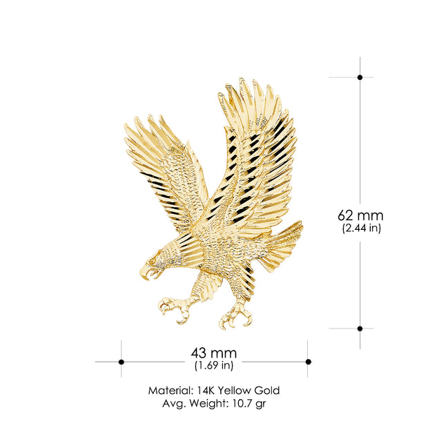 14K Gold Eagle Charm Pendant with 2mm Flat Open Wheat Chain Necklace