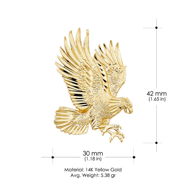 14K Gold Eagle Charm Pendant with 1.2mm Box Chain Necklace