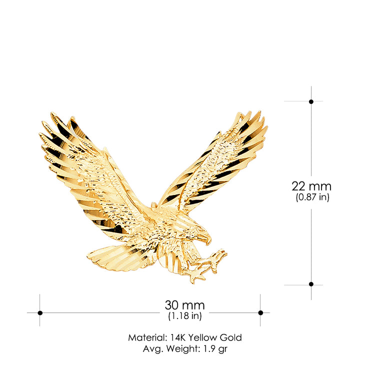 14K Gold Eagle Charm Pendant with 1.2mm Box Chain Necklace