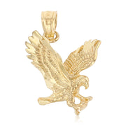 14K Gold Eagle Charm Pendant with 1.5mm Flat Open Wheat Chain Necklace