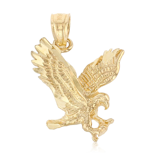 14K Gold Eagle Charm Pendant with 1.5mm Flat Open Wheat Chain Necklace