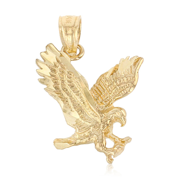 14K Gold Eagle Charm Pendant with 0.8mm Box Chain Necklace