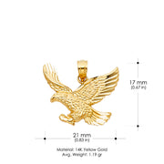 14K Gold Eagle Charm Pendant with 1.5mm Flat Open Wheat Chain Necklace