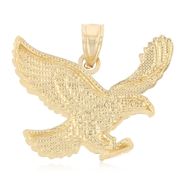 14K Gold Eagle Charm Pendant with 1.5mm Flat Open Wheat Chain Necklace