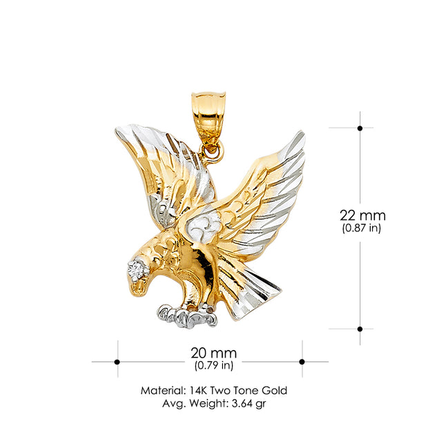 14K Gold Eagle Charm Pendant with 1.7mm Flat Open Wheat Chain Necklace