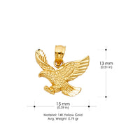 14K Gold Eagle Charm Pendant with 1.5mm Flat Open Wheat Chain Necklace