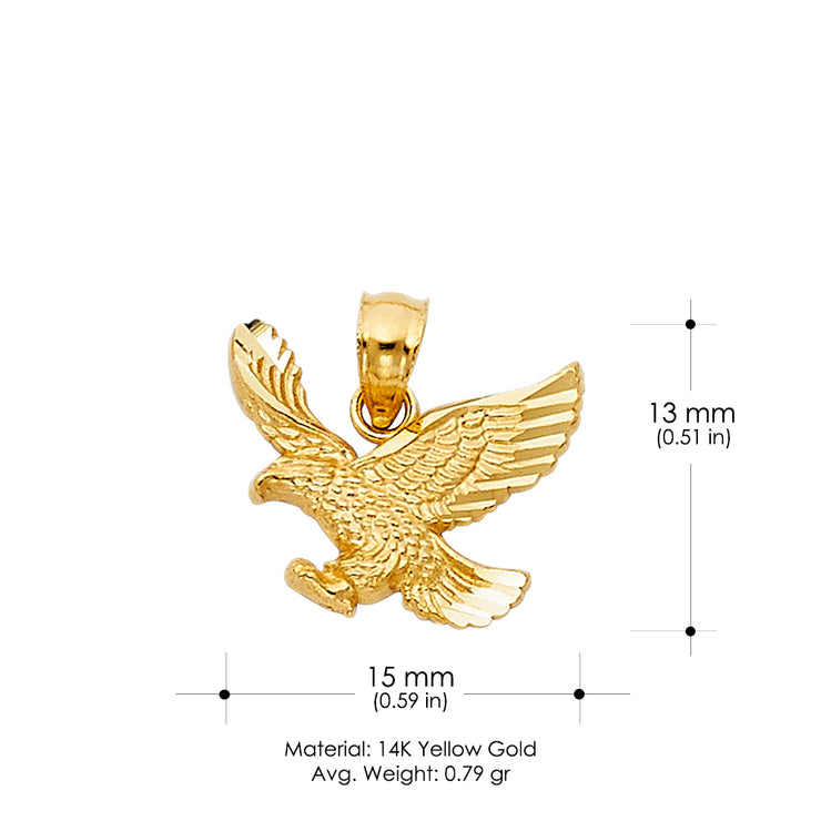 14K Gold Eagle Charm Pendant with 2.3mm Figaro 3+1 Chain Necklace