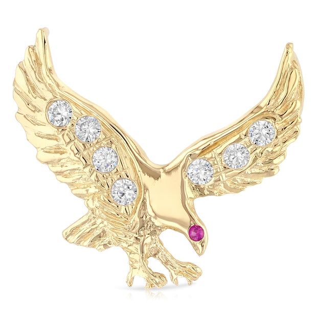 14K Gold CZ Eagle Charm Pendant with 1.2mm Box Chain Necklace