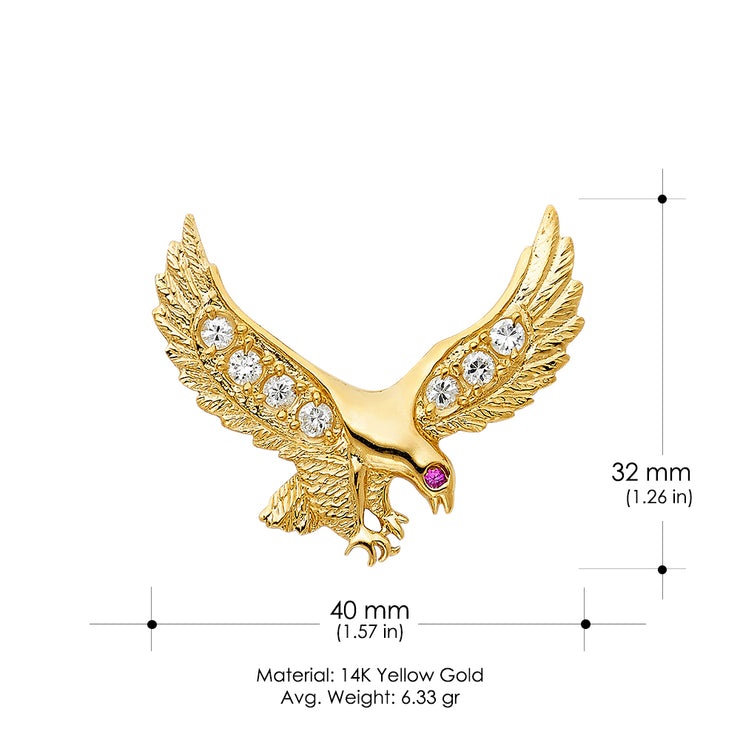 14K Gold CZ Eagle Charm Pendant with 1.2mm Box Chain Necklace