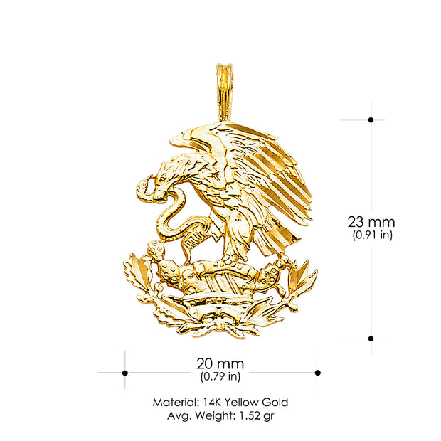 14K Gold Eagle Charm Pendant with 1.7mm Flat Open Wheat Chain Necklace