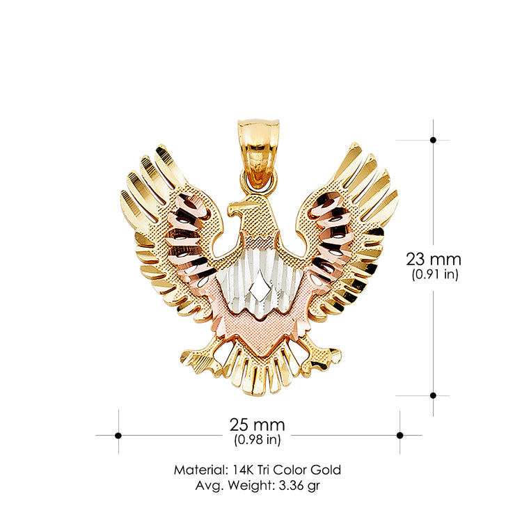 14K Gold Eagle Charm Pendant with 1.7mm Flat Open Wheat Chain Necklace