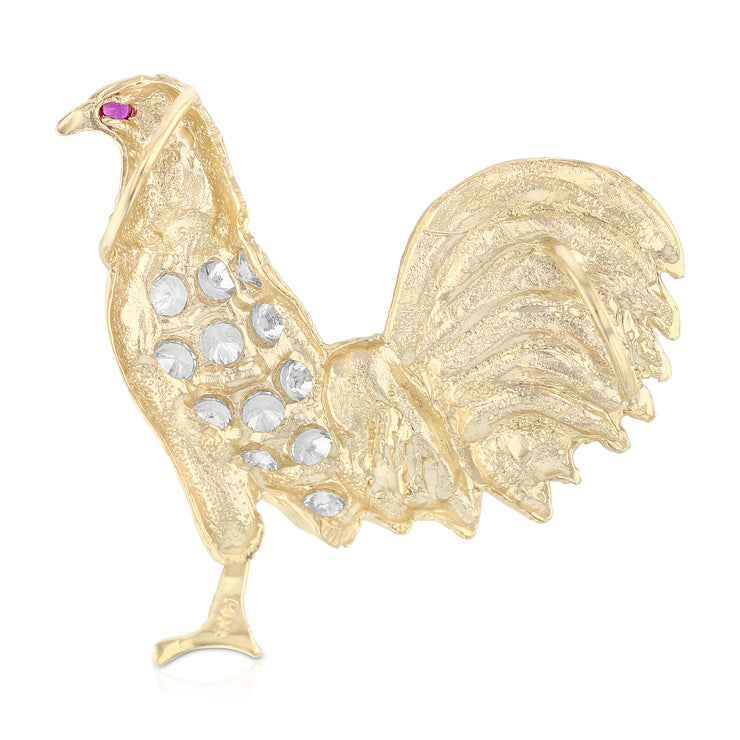 14K Gold CZ Rooster Charm Pendant