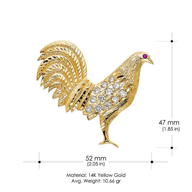 14K Gold CZ Rooster Charm Pendant