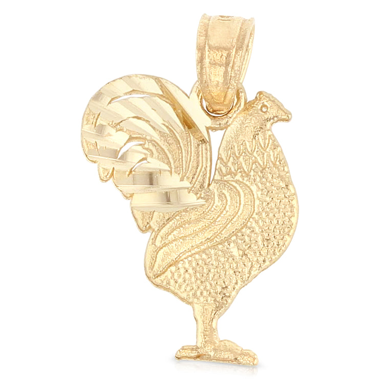 14K Gold Rooster Charm Pendant with 2.3mm Figaro 3+1 Chain Necklace