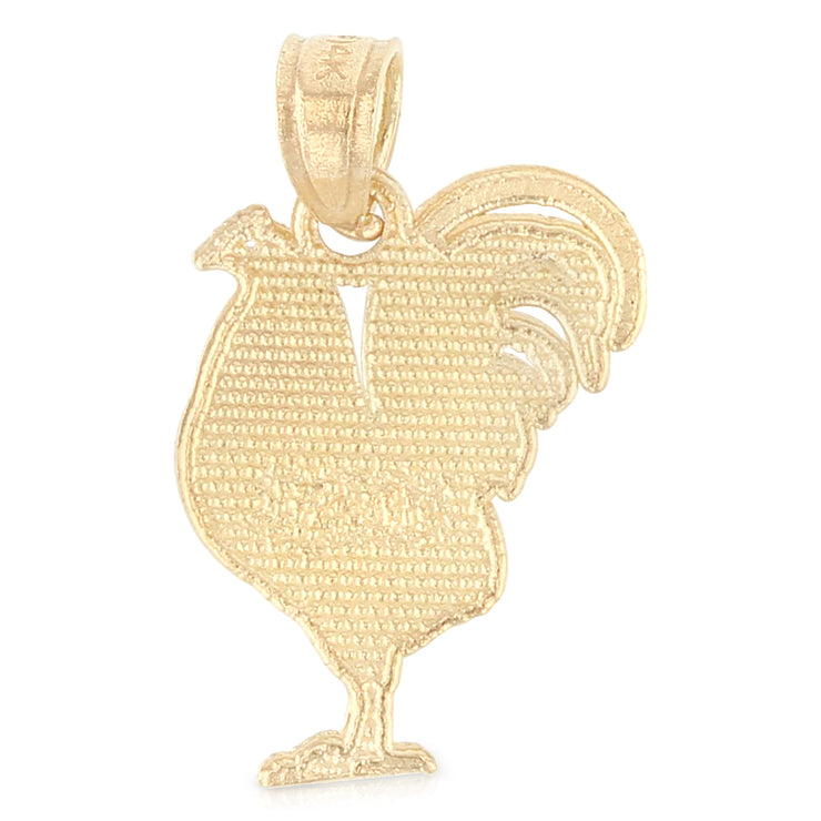 14K Gold Rooster Charm Pendant with 0.8mm Box Chain Necklace