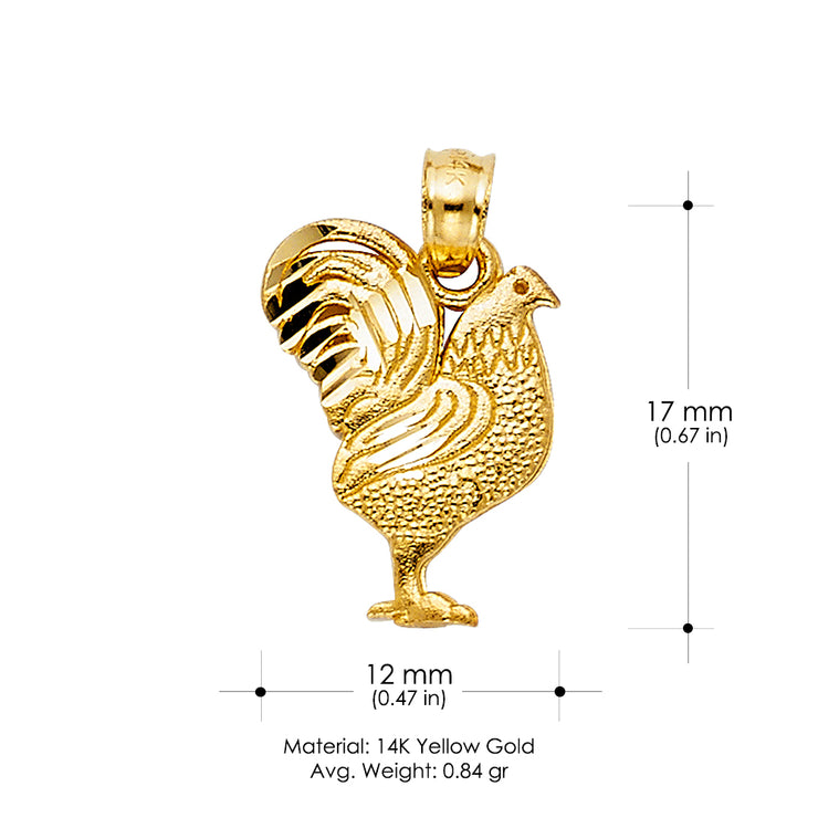 14K Gold Rooster Charm Pendant with 0.8mm Box Chain Necklace