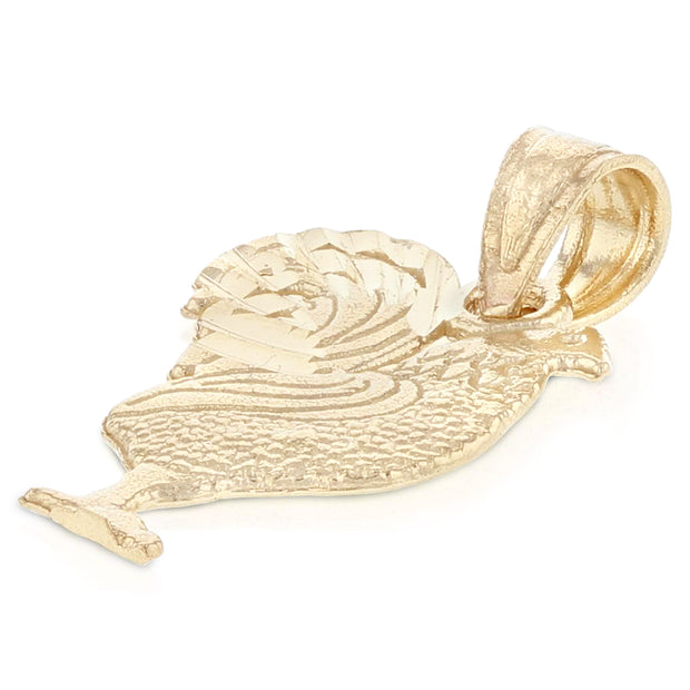 14K Gold Rooster Charm Pendant with 1.5mm Flat Open Wheat Chain Necklace