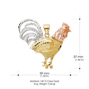 14K Gold Rooster Charm Pendant