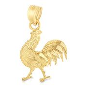 14K Gold Rooster Charm Pendant with 2.3mm Figaro 3+1 Chain Necklace