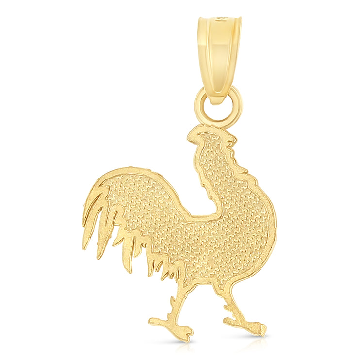 14K Gold Rooster Charm Pendant with 0.8mm Box Chain Necklace