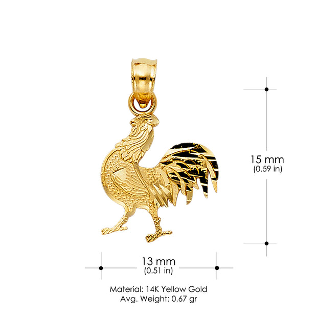 14K Gold Rooster Charm Pendant