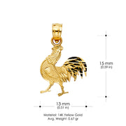 14K Gold Rooster Charm Pendant with 2.3mm Figaro 3+1 Chain Necklace