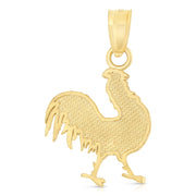 14K Gold Rooster Charm Pendant with 1.2mm Singapore Chain Necklace