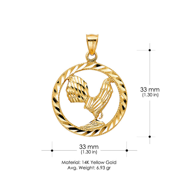 14K Gold Rooster Charm Pendant