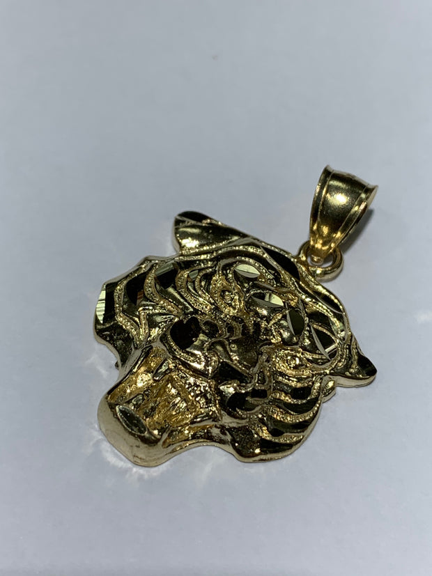 14K Gold Tiger Charm Pendant with 1.8mm Singapore Chain Necklace