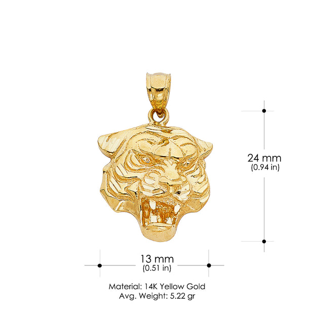 14K Gold Tiger Charm Pendant with 1.2mm Box Chain Necklace