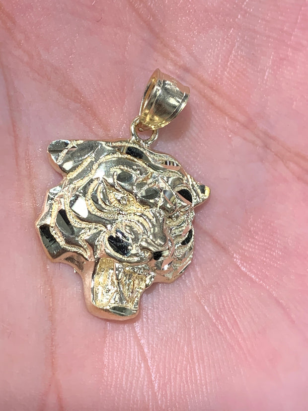 14K Gold Tiger Charm Pendant with 3.1mm Figaro 3+1 Chain Necklace