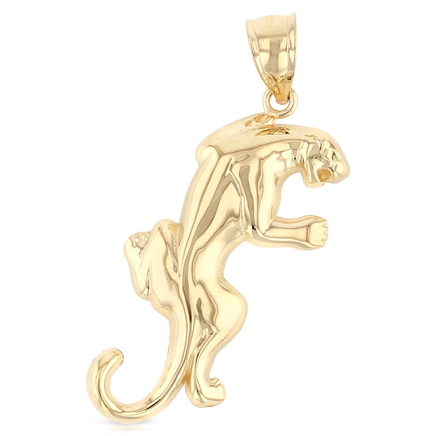 14K Gold Puma Charm Pendant with 3.1mm Figaro 3+1 Chain Necklace