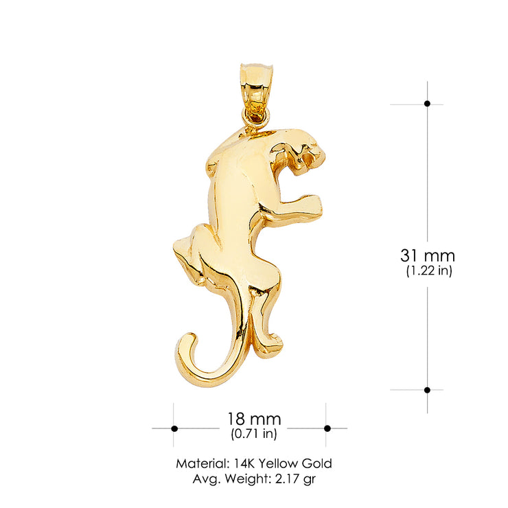 14K Gold Puma Charm Pendant with 1.2mm Box Chain Necklace