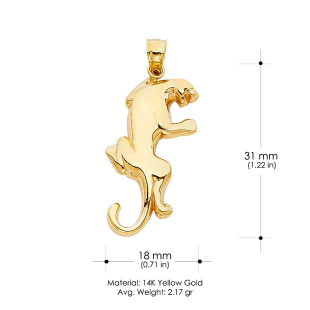 14K Gold Puma Charm Pendant with 1.8mm Singapore Chain Necklace