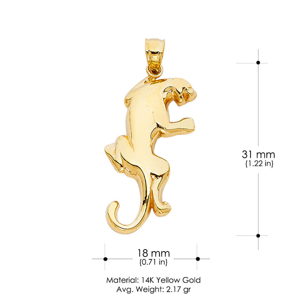 14K Gold Puma Charm Pendant with 3.1mm Figaro 3+1 Chain Necklace