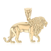 14K Gold Lion Charm Pendant with 2mm Flat Open Wheat Chain Necklace