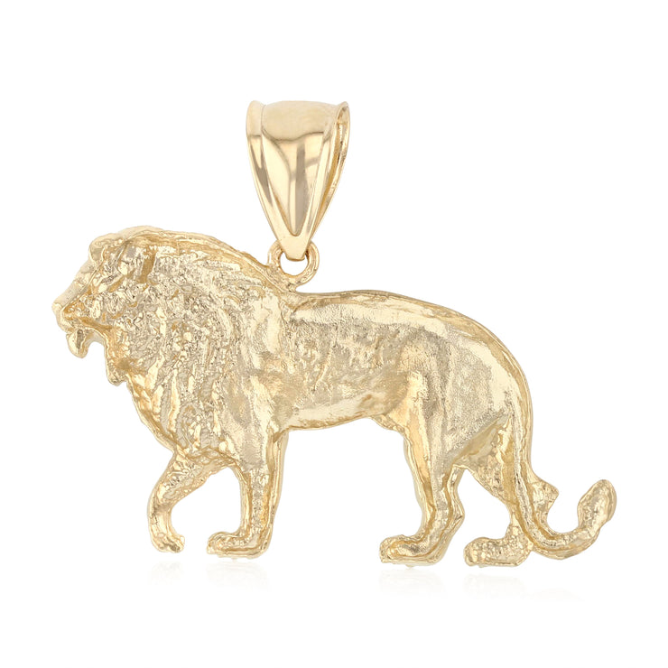 14K Gold Lion Charm Pendant with 1.8mm Singapore Chain Necklace