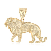 14K Gold Lion Charm Pendant with 2mm Flat Open Wheat Chain Necklace