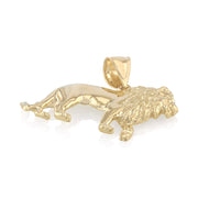 14K Gold Lion Charm Pendant with 1.8mm Singapore Chain Necklace