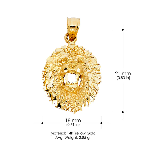 14K Gold Lion Charm Pendant with 2mm Flat Open Wheat Chain Necklace