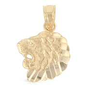 14K Gold Lion Charm Pendant with 1.5mm Flat Open Wheat Chain Necklace