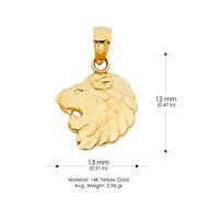 14K Gold Lion Charm Pendant with 1.5mm Flat Open Wheat Chain Necklace